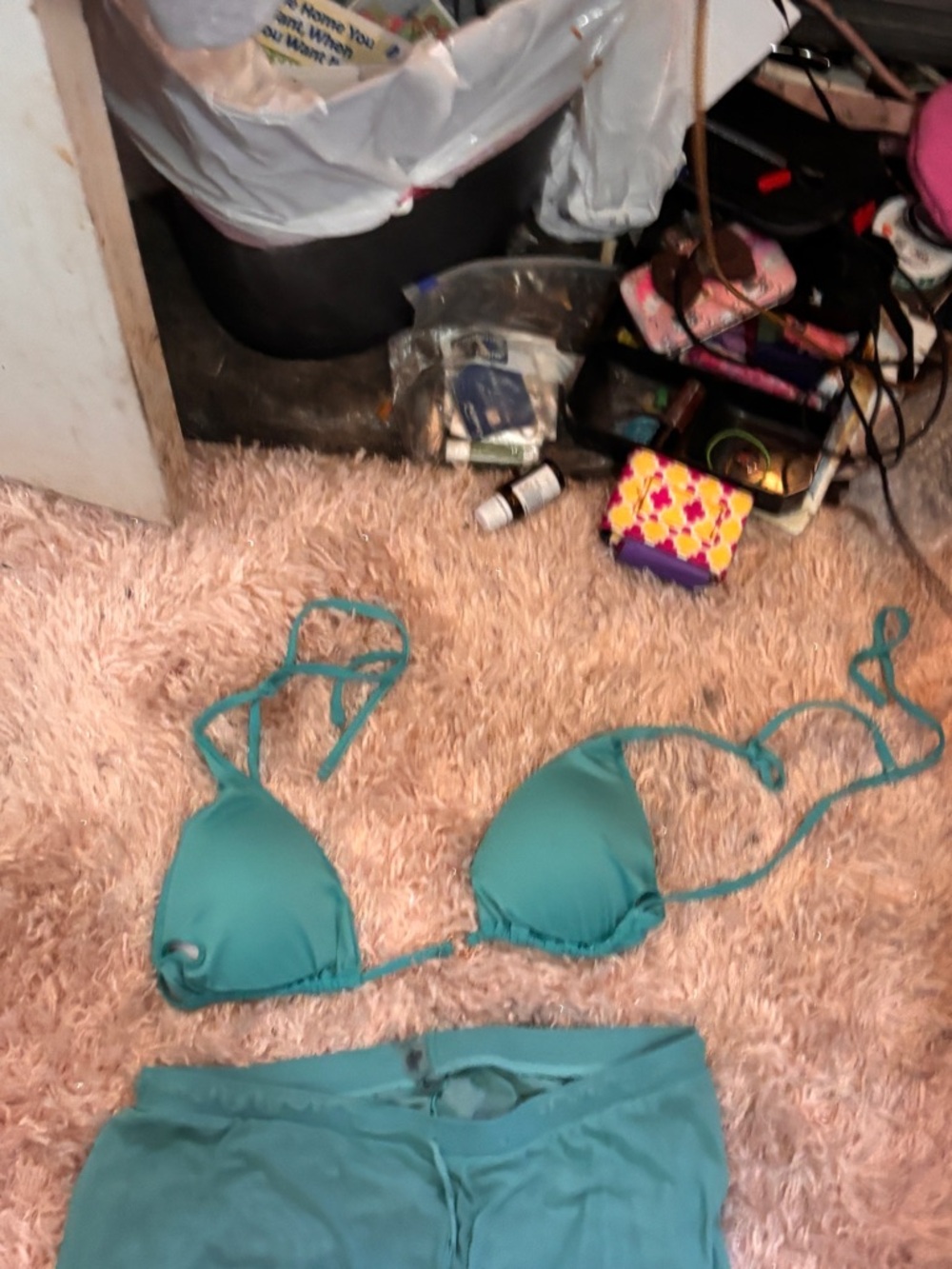 Teal Triangle Bikini Top and Swim Bottoms see through - Women Swim